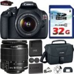 Canon EOS Rebel T5 DSLR 18mp + EF-S 18-55mm IS [Image Stabilizer] II Zoom Lens + Canon Professional Gadget Bag + Commander 32GB Class 10 Ultra High Speed Memory Card