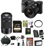 Sony Alpha a6000 24.3 Megapixel Mirrorless Interchangeable Lens Digital Camera with 16-50mm Lens (Black) + Sony E 55-210mm F4.5-6.3 Lens + Sony 128GB SDXC Memory Card + Deluxe Accessory Bundle