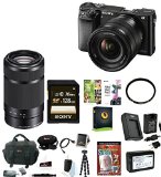 Sony Alpha a6000 24.3 Megapixel Mirrorless Interchangeable Lens Digital Camera with 16-50mm Lens (Black) + Sony E 55-210mm F4.5-6.3 Lens + Sony 128GB SDXC Memory Card + Deluxe Accessory Bundle