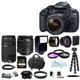 Canon Rebel T5 DSLR Camera with EF-Ss 18-55mm IS II & 75-300mm Zoom Lens + Spare Battery + Auto Slave Flash + Wide Angle and Telephoto Lenses+32GB Deluxe Accessory Kit