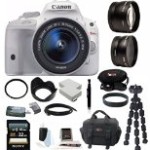 Canon EOS Rebel SL1 DSLR Camera with EF-S 18-55mm f/3.5-5.6 IS STM Lens (White) plus 58mm Lens Bundle and 32GB Deluxe Accessory Kit