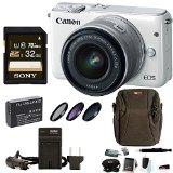 Canon EOS M10 Mirrorless Digital Camera with EF-M 15-45mm f/3.5-6.3 IS STM Lens (White) + 32GB SD Card Bundle