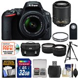 Nikon D5500 DSLR Camera & 18-55mm VR DX II, 55-200mm VR Lenses + 32GB Card + Case + Filters + Tripod Kit (Certified Refurbished)